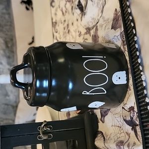 Rae dunn Halloween black canister BOO